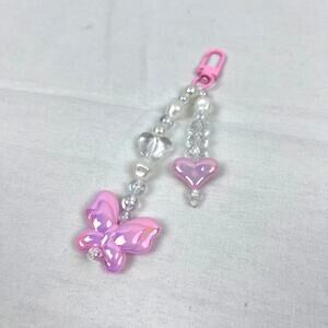 Y2K Keychain Beaded Heart Butterfly Charm Girly Coquette Fairy Kawaii Kidcore